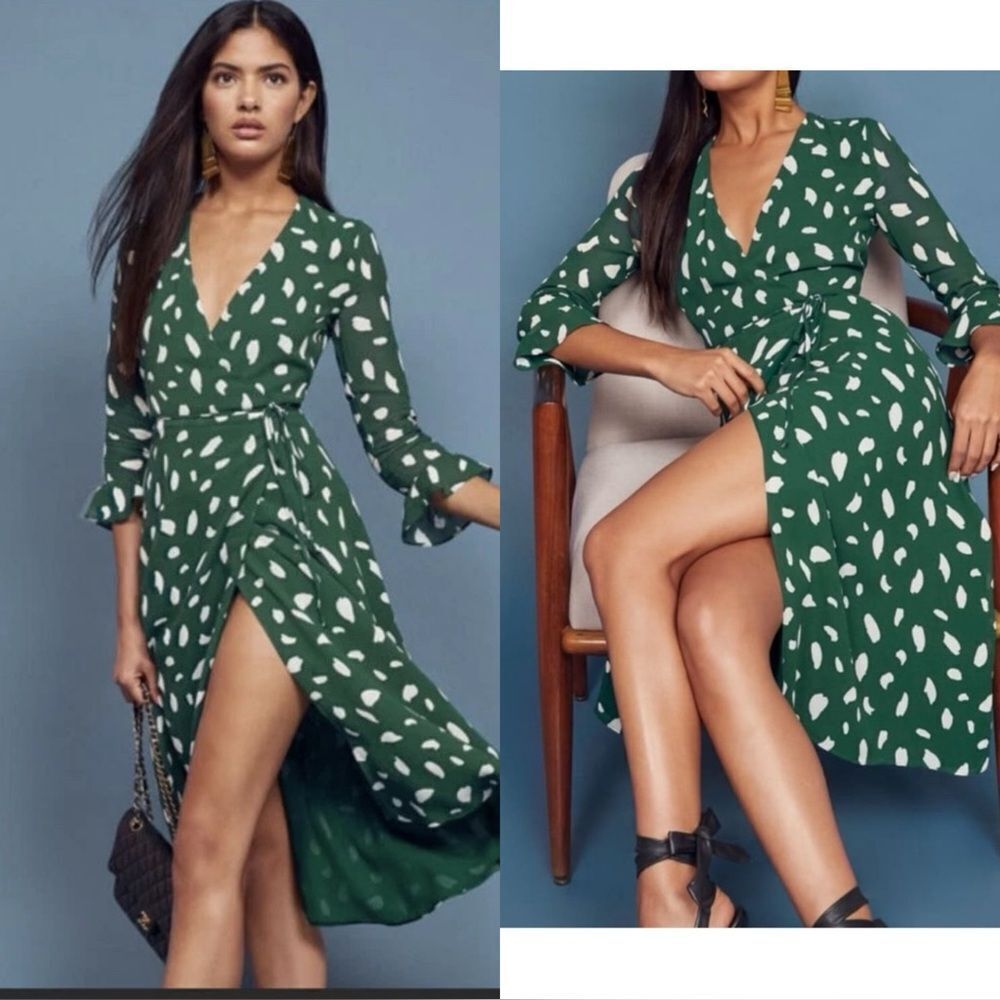 NWT Reformation Mulberry Midi Green Dress Wrap Size S